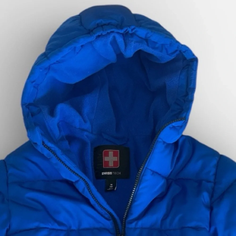 SWISS TECH Blue Hooded Puffer Jacket Blue Parka Youth Size Medium 8 Winter